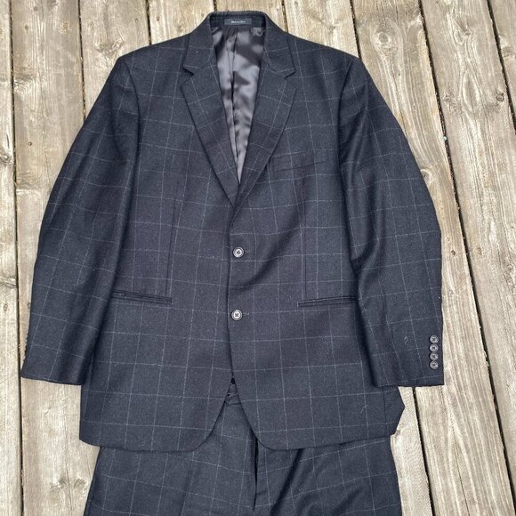 Vintage 90s Cashmere Wool Lauren Ralph Lauren Striped Suit Jacket 42R Pants 36R - Picture 1 of 16